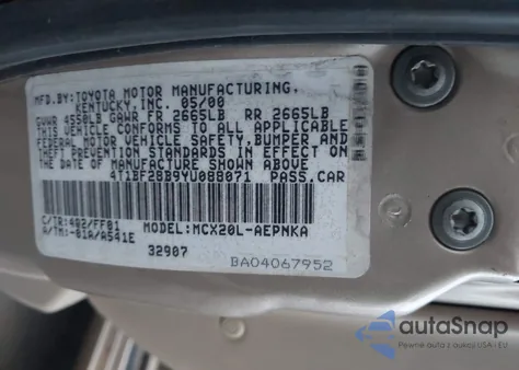 2000 Toyota Avalon Xl from USA, damaged, VIN 4T1BF28B9YU088071